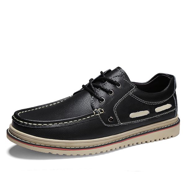 

men shoes genuine leather comfortable men casual shoes footwear flats fashion sneakers business formal, Black