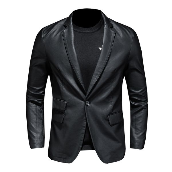

black men's blazer fashion business casual faux leather blazers , autumn teen slim coat size s-5xl men suit jacket, White;black