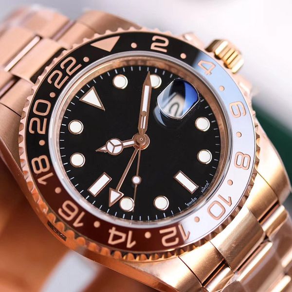 

everose gold luxury fashion sports gmt automatic movement watch black mens designer casual 126715 reloj master watches wristwatches, Slivery;brown