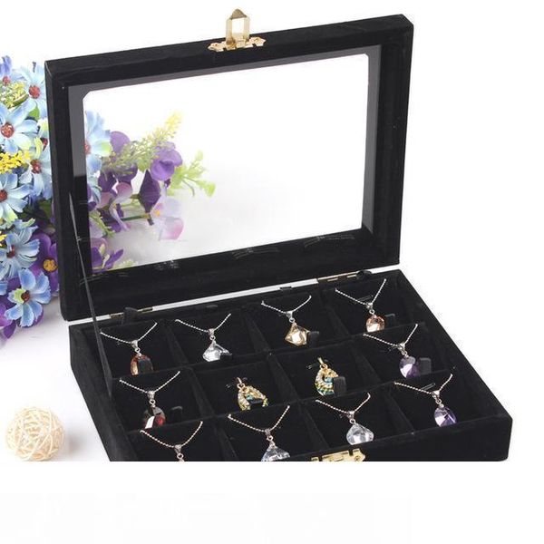 

jewelry storage box necklace pendants case ring earring holder jewelry accessories showcase with glass cover, Black;white