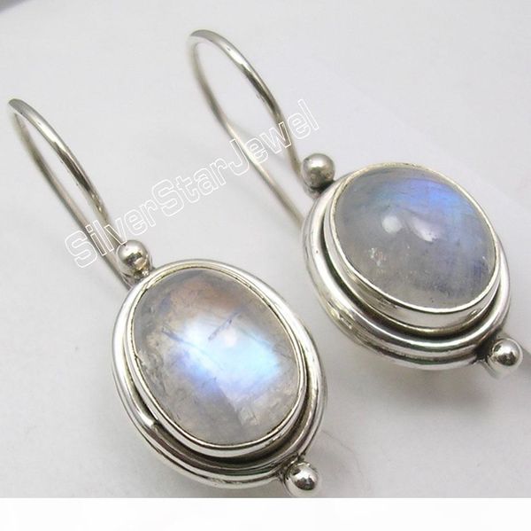 

wholesale silver blue fire rainbow moonstone beautiful earrings 2.5cm new