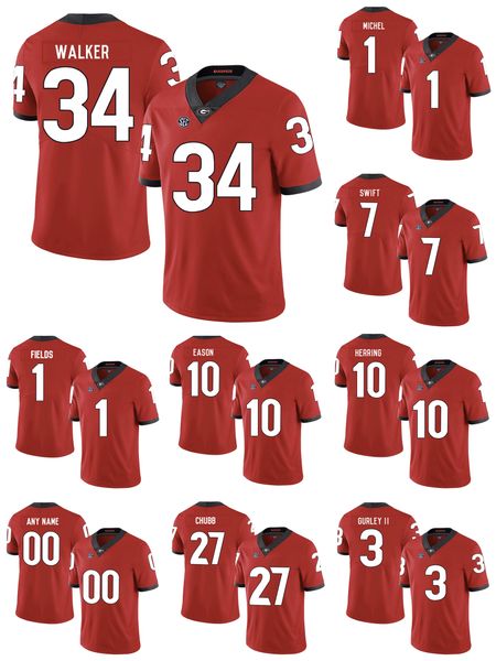 

herchel walker stitched men's georgia bulldogs malik herring jake fromm justin fields custom any name college football jersey, Black