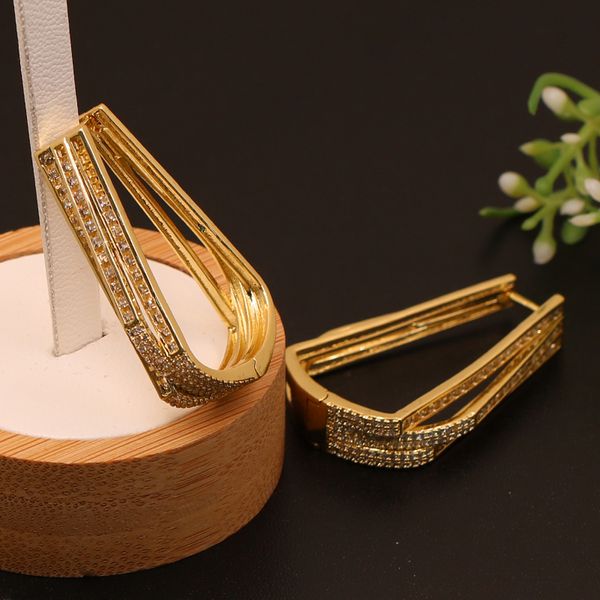 

lanyika fashion jewelry trendy geometric design big heavy hoop earrings micro inlay wedding engagement luxury earring gift, Golden