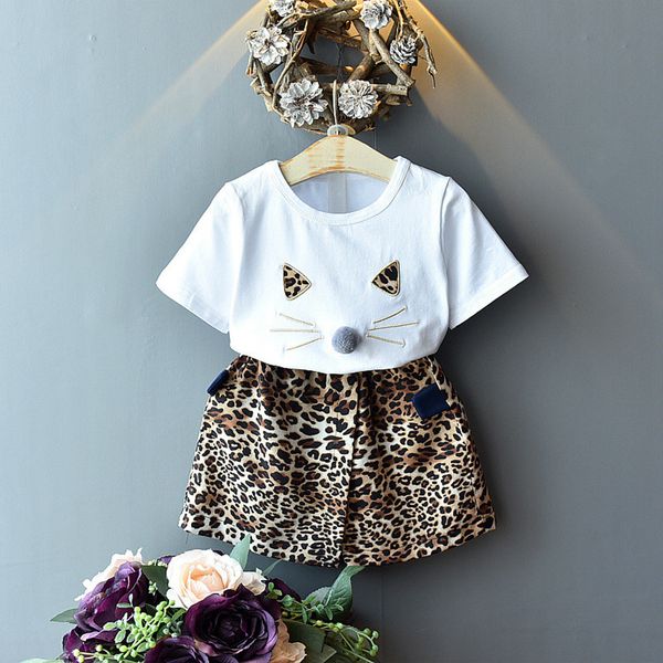 

cute toddler baby kids girls cat print ear leopard print short pants outfits set ifant toddler newborn outfits set sale, White