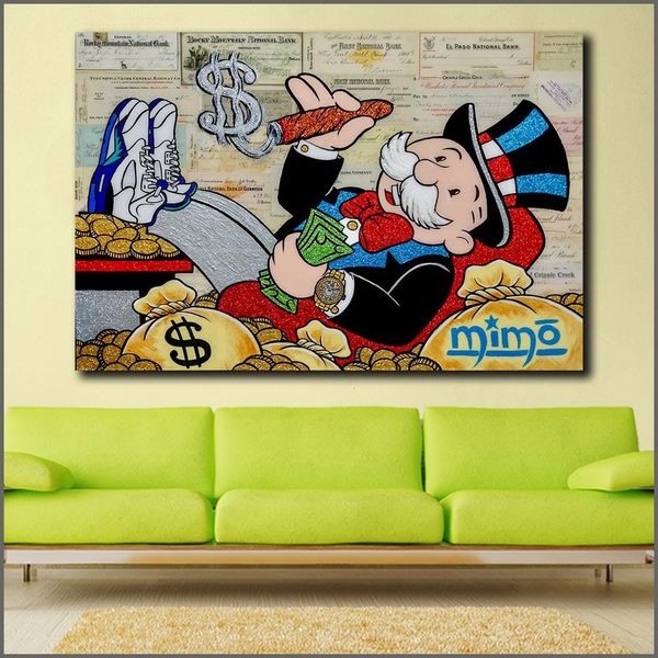

wlong большого размера масляной живописи монополии 2 graffiti wall art picture home decor гостиных современный холст печать картина sh190919