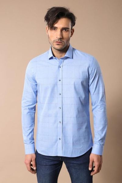

dot plaid slimfit blue male shirt unimart shop, White;black