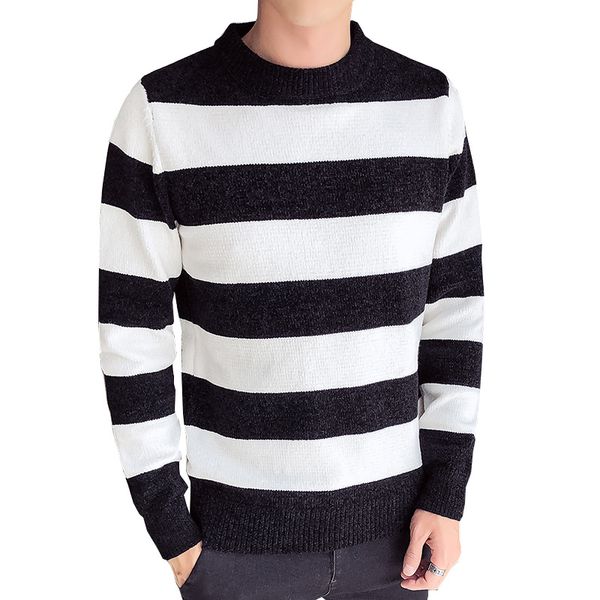 

autumn and winter new pattern round neck pullover stripe fashion unlined upper garment male men sweaters ing, White;black