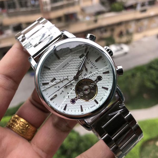 

brand men's watches 41mm flywheel dial luxury wristwatches automatic mechanical 316 full stainless steel band watch for men christmas g, Slivery;brown