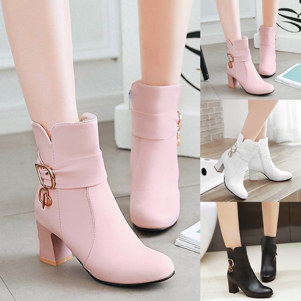 

fashion crystal ankle boots for woman new arrival leather waterproof snow boots women platform square heel martins drop, Black