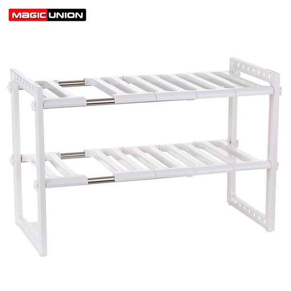 

magic union adjustable 2-tier sink stainless steel telescopic shelf dish sauce kitchen storage rack creative pot rack shelf