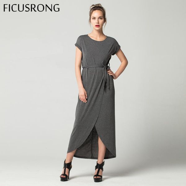 

elegant women o-neck short sleeve dresses tunic summer beach sun casual femme vestidos lady clothing dress ficusrong, Black;gray