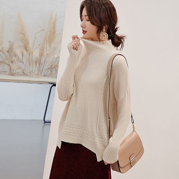 

septass loose women's turtleneck sweater winter cashmere wool knitted pullovers warm long sleeve 2019 female jumpers, White;black