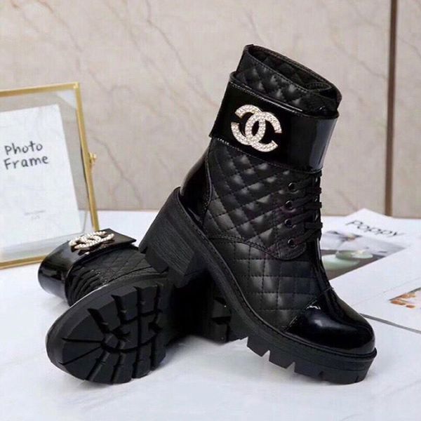 

british stylechanel snow boots women's increased winter new plus velvet white leather thick bottom tube boots versatile warm cotton boo, Black