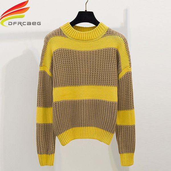 

woman sweaters and pullovers 2019 autumn winter new arrivals korean style women striped loose knitted sweaters women winter, White;black