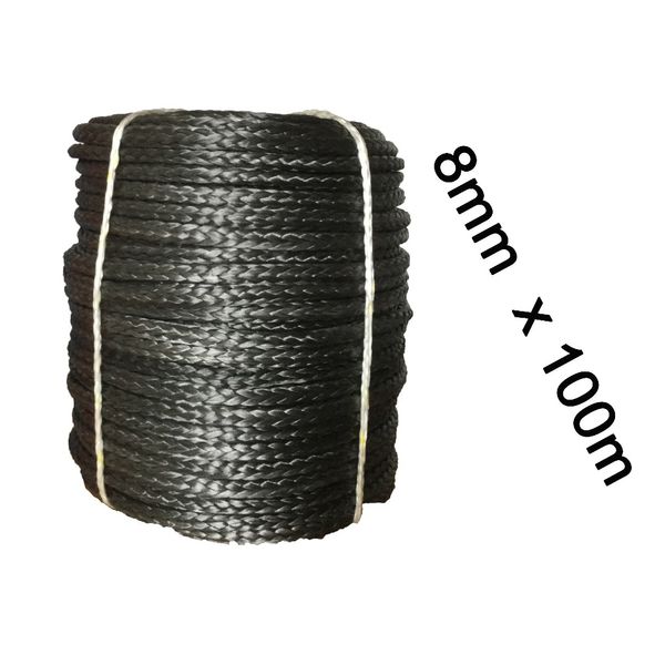 

8mm x 100m black synthetic winch line uhmwpe fiber rope for 4wd 4x4 atv utv boat recovery offroad