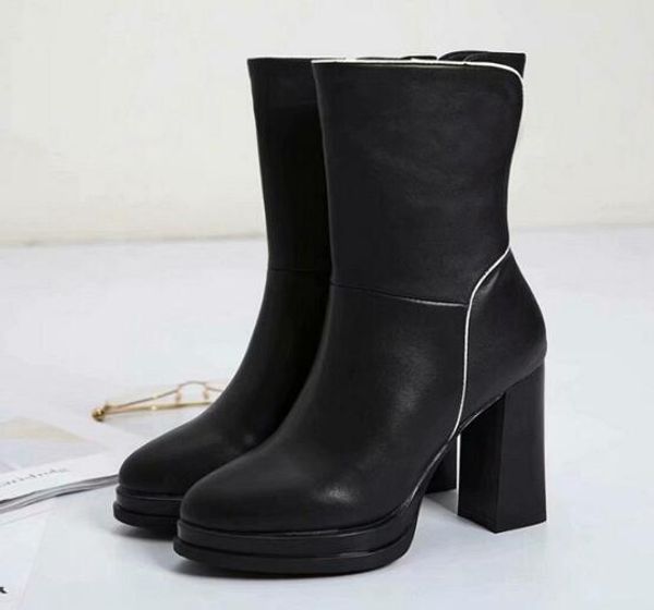 

luxury new womens mid-calf half martin snow winter platform waterproofhigh heel 10cm cowboy casual boots shoes sz35-40, Black