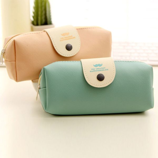 

leather pen pencil stationery case zipper pouch box bag
