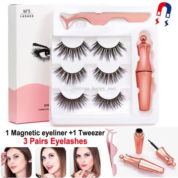 

epacket 5in1 magnetic liquid eyeliner&magnetic false eyelashes&tweezer set natural long false eyelashes glue makeup tools