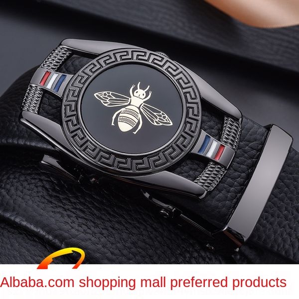 

men's genuine leather automatic buckle business youth layer cowhide wear-resistant smooth belt belt, Black;brown