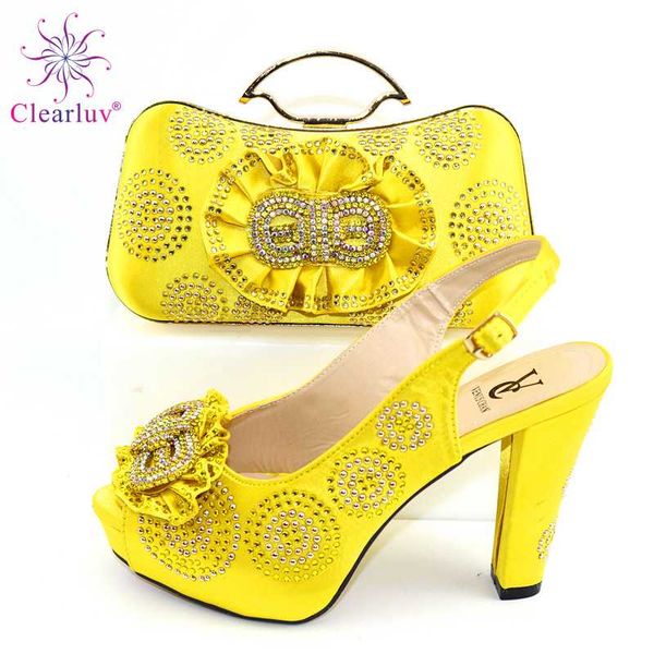 

yellow nigerian heels design italian lady shoes and bag to match african women shoes and bag set for wedding party, Black