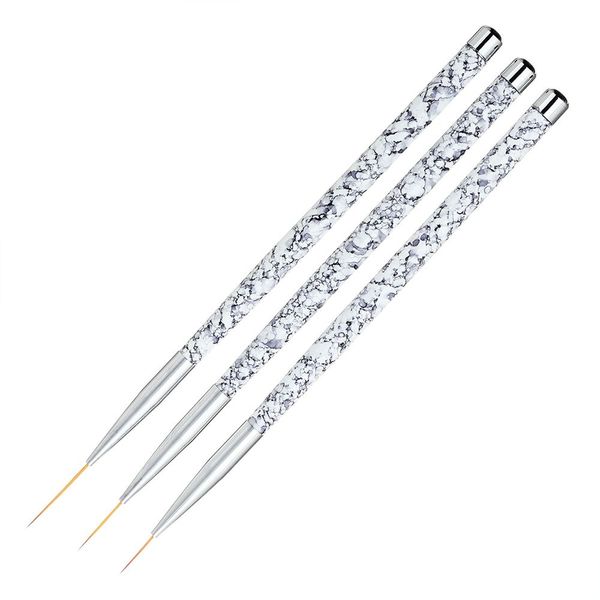 

3pcs professional nail liner brush pen sets 3d diy painting pen manicure drawing marble handle mix size nail art tools, Silver