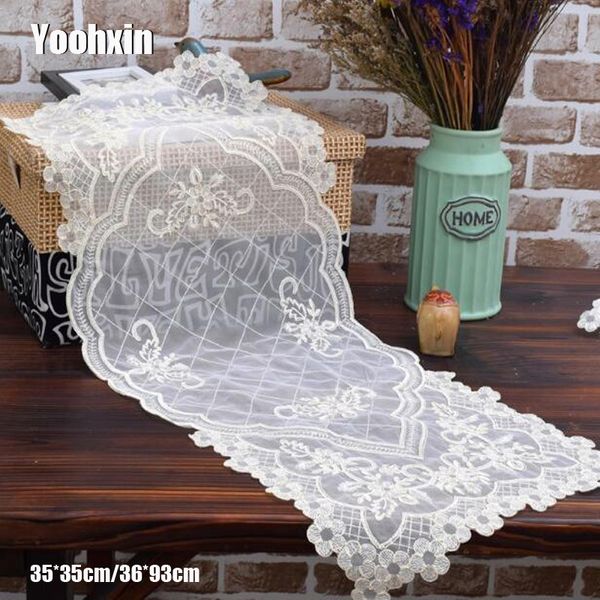 

european white lace bed table runner cover cloth embroidered placemat mat pad dining tablecloth party wedding kitchen decor