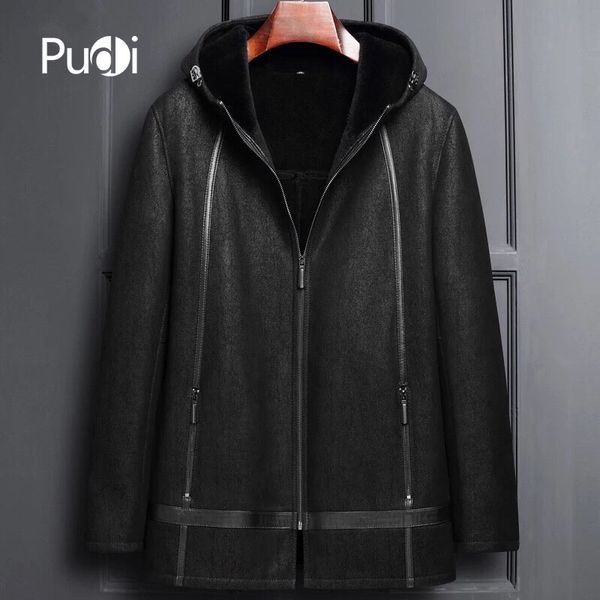 

pudi mt8105 2018 men new fashion real sheep leather jackets with wool fur lining collar fall winter casual outwear, Black;brown