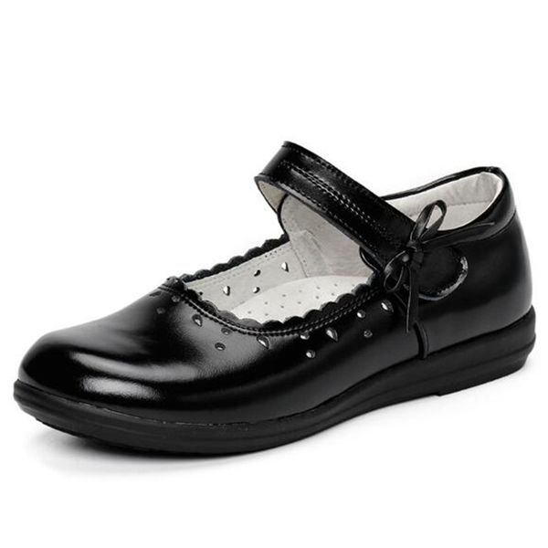 

flat shoes college style student performance girls princess genuine leather breathable children flats kids single 019, Black;grey