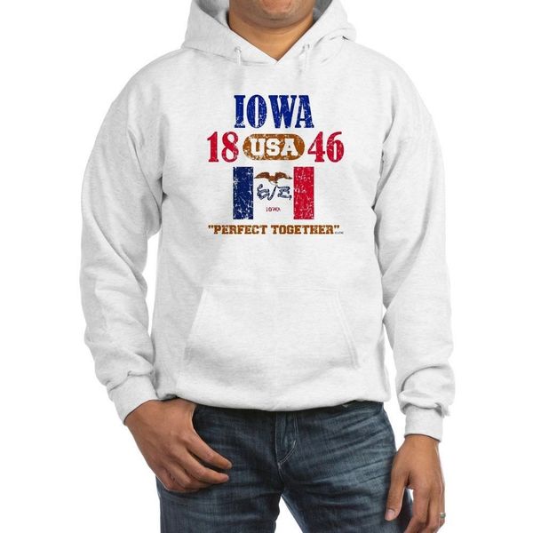 

iowa / usa 1846 statehood "perfect together "distressed" hoodie w/pockets, Black