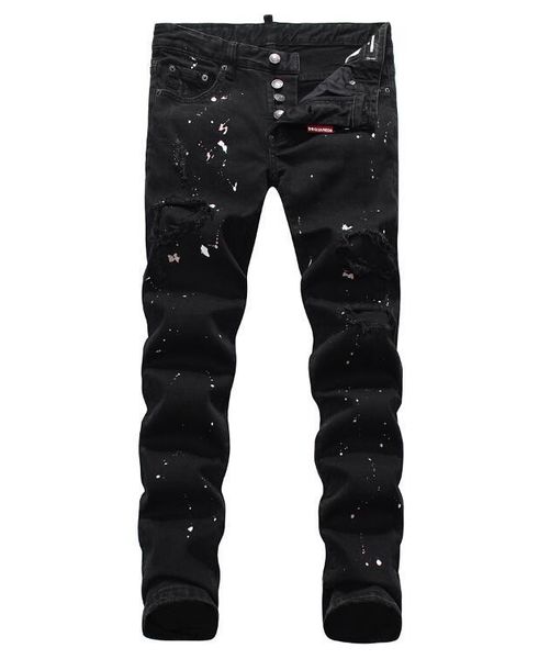 

european standing men's jeans, men's jeans, a pair of skinny jeans and black embroidered skulls zm07, Blue