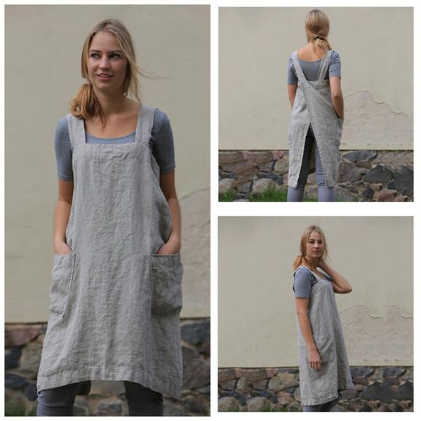 

kitchen apron for women cooking apron linen pleated skirt dress apron coffee shops and flower shops work cloth for woman sh190925