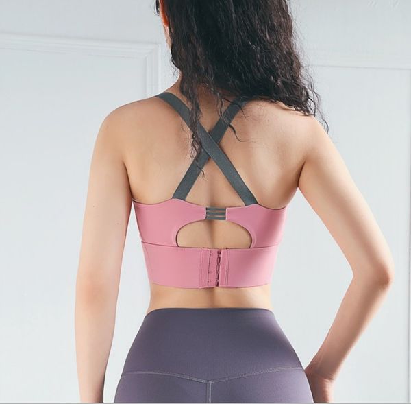 

gym clothing cross back women's sports bra underwear shockproof running female fitness vest adjustable push up yoga, White;black