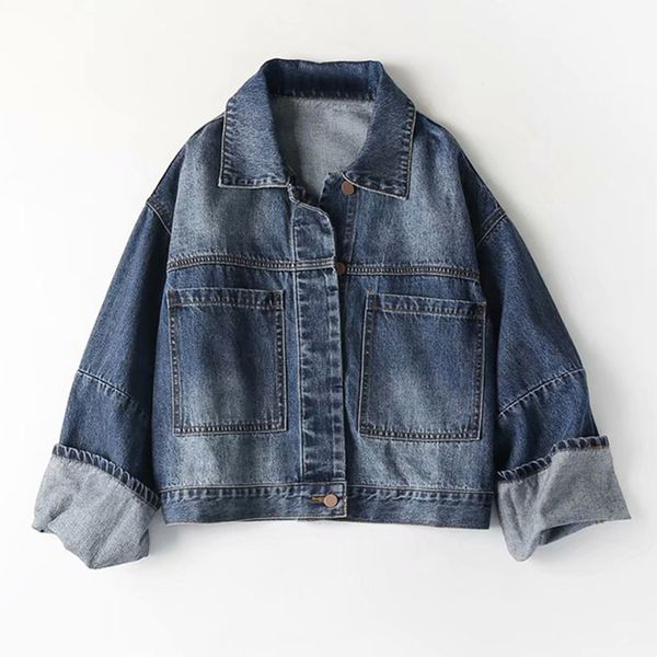 

spring plus size jeans jackets women long sleeve denim coat women's stylish jackets bleach wash casual big pocket basic coat, Black;brown