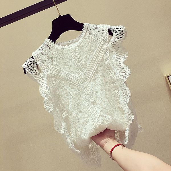 

blouse women casual shirts summer sleeveless lace white hollow out blouse womens and blouses