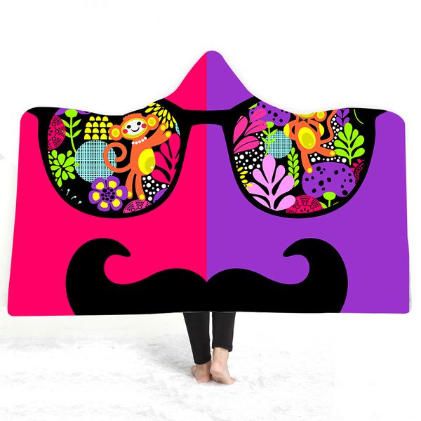 

hooded blankets 3d digital printing beard blanket soft warm camping car throw blanket with hood sherpa fleece blankets swaddling gga2167