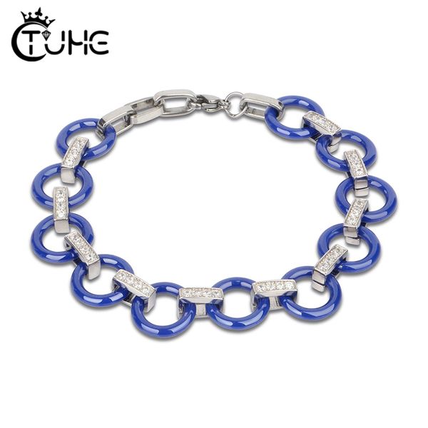 

circle bangle bracelet gift new fashion women blue ceramic bracelet rhinestone charm jewelry engagement gift, Golden;silver