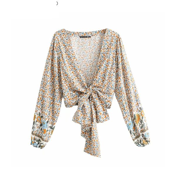 

vintage chic women floral print rayon bohemian blouses shirt ladies loose crop long sleeve boho shirts blusas kimono, White