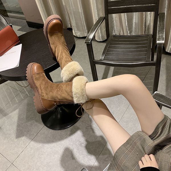 

round toe shoes winter women snow boots for footwear boots-women flat heel booties ladies plush lace up mid calf 2019 synthetic, Black