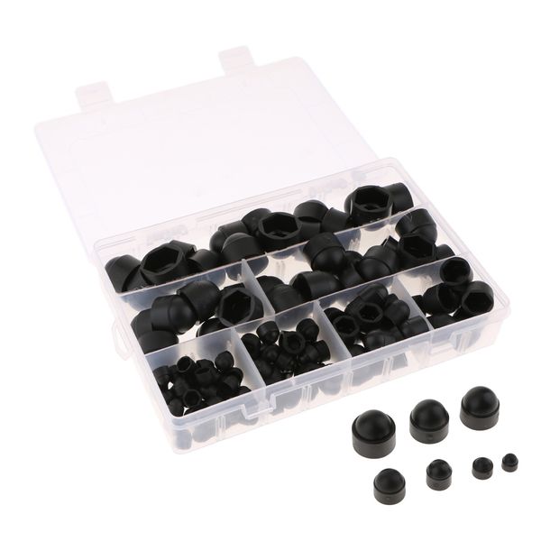 

145 pieces dome hex bolt nut head caps cover plastic black m4 m5 m6 m8 m10 m12