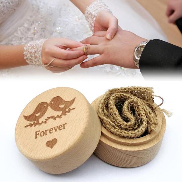 

individual village wedding wood ring box engagement ring box jewelry frame wood round beech beech linen 52*52*42mm