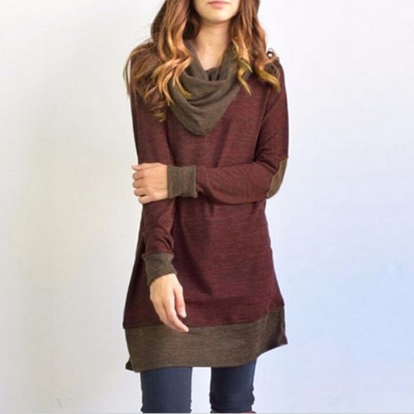 

повседневный женщины толстовка толстовки топы лоскутная plus szie s-5xl 2019 весна длинные рукава шарф шеи топы пуловеры женские толстовки, Black;gray