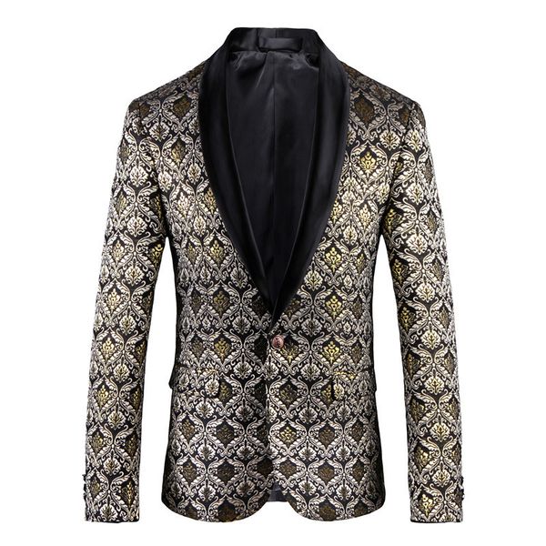 

lapel retro jacquard pattern men's blazer design slim gentleman fashion casual blazer jacket long sleeve 3xl, White;black