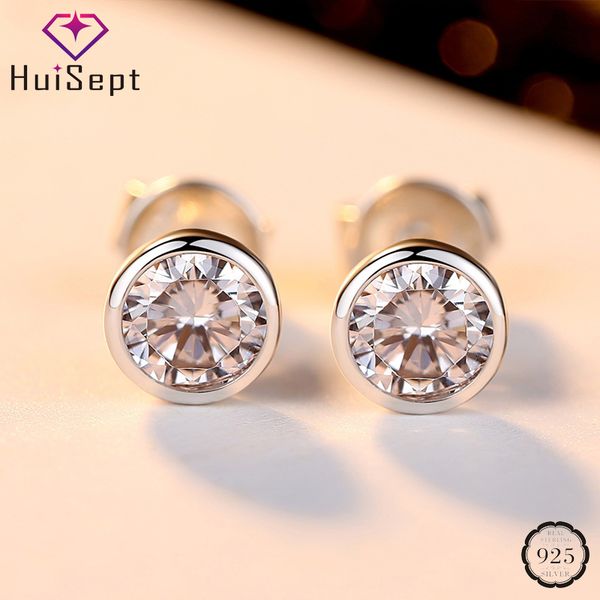 

huisept fashion women earrings 925 silver jewelry round shape zircon gemstones ornaments stud earrings for wedding wholesale, Golden;silver