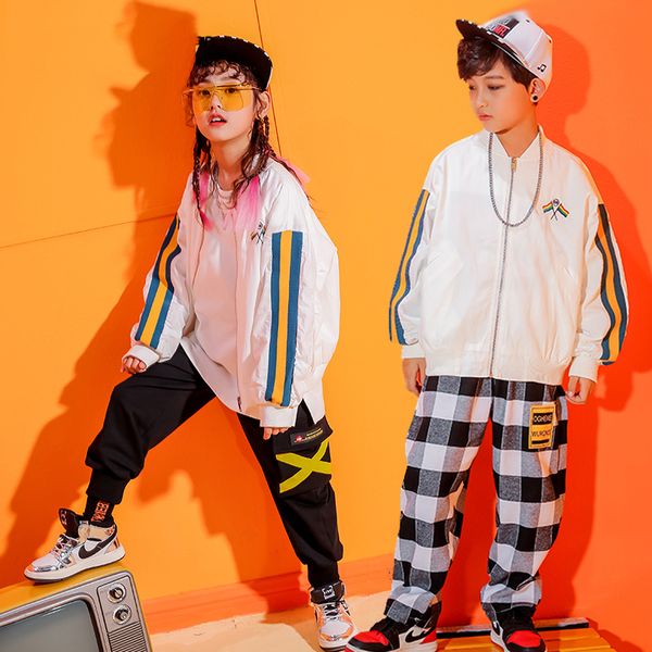 

детская хип-хоп исполнительская одежда для мальчика / девочки джазовый танцевальный наряд хип-хоп белый халат студенческая сцена уличный тан, Black;red