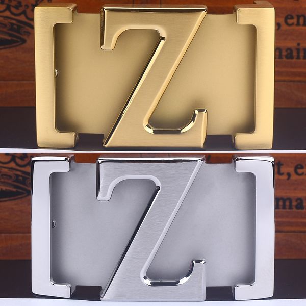 

2019 stainless steel men's smooth plate belt buckle belt buckle trousers head three z letters 845, Slivery;black