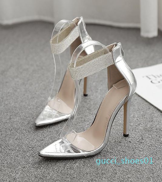 

plus size 35 to 40 41 42 silver rhinestone shoes fashion luxury designer women high heels wedding sandals come with box g01, Black