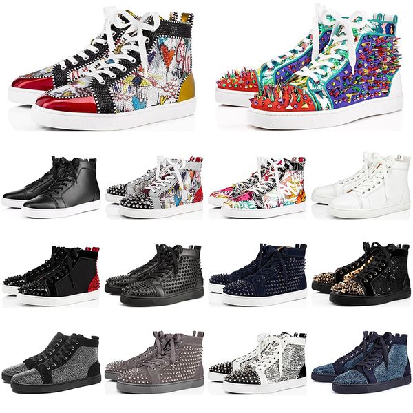 

с коробкой новой красных днищами обувью для мужчин, женщин дизайнера обуви шип замши платформы черной красной белых мод роскошь случайных кр, Black