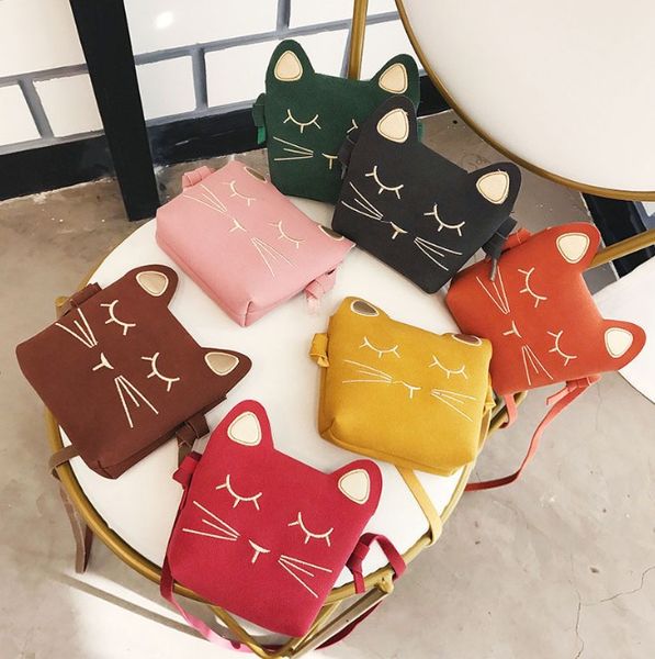 

lovely baby cat mini crossbody bag frosted leather children's coin purse fashion girls princess accessories shoulder bags wallet, White