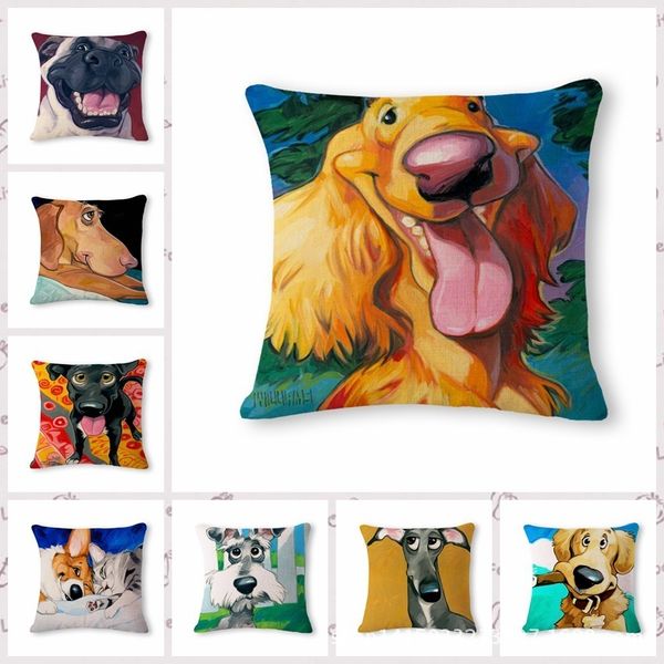 

originality dog colour pattern cotton flax pillow back cushion