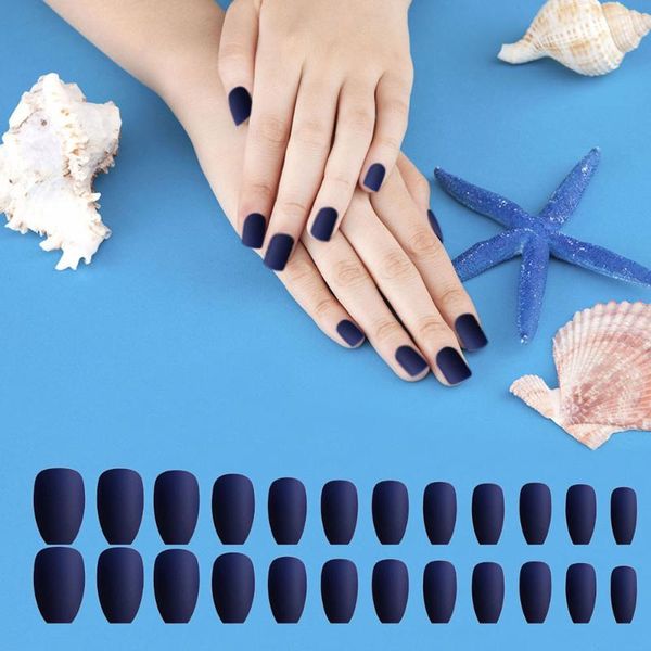 

24pcs colorful coffin nails matte false nails frosted press on full cover medium ballerina artificial art tips, Red;gold